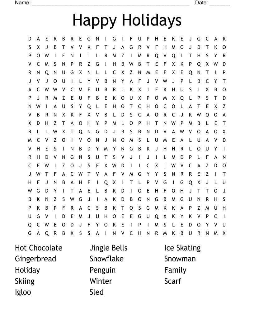 Happy Holidays Word Search - Wordmint throughout Holiday Word Search Puzzles Printable