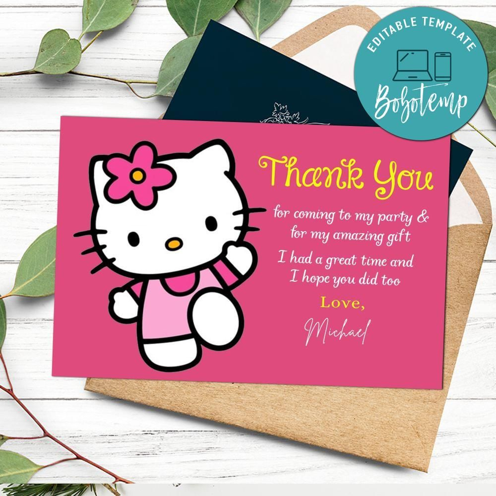 Hello Kitty Thank You Card Customizable Template Diy | Bobotemp pertaining to Hello Kitty Thank You Cards Printable Free