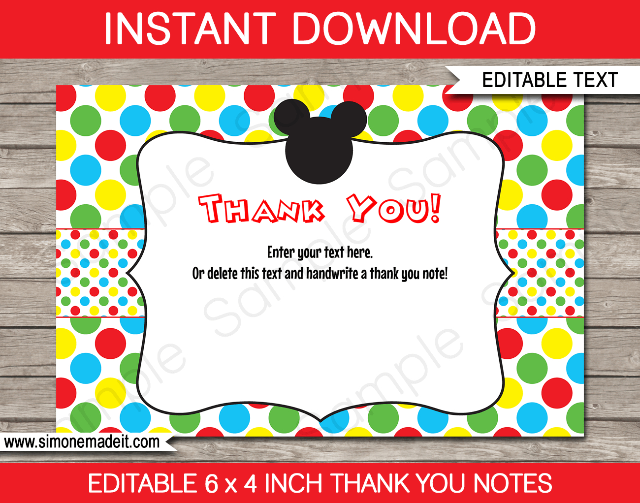 Mickey Mouse Party Thank You Cards Template within Mickey Mouse Thank You Photo Cards Printable