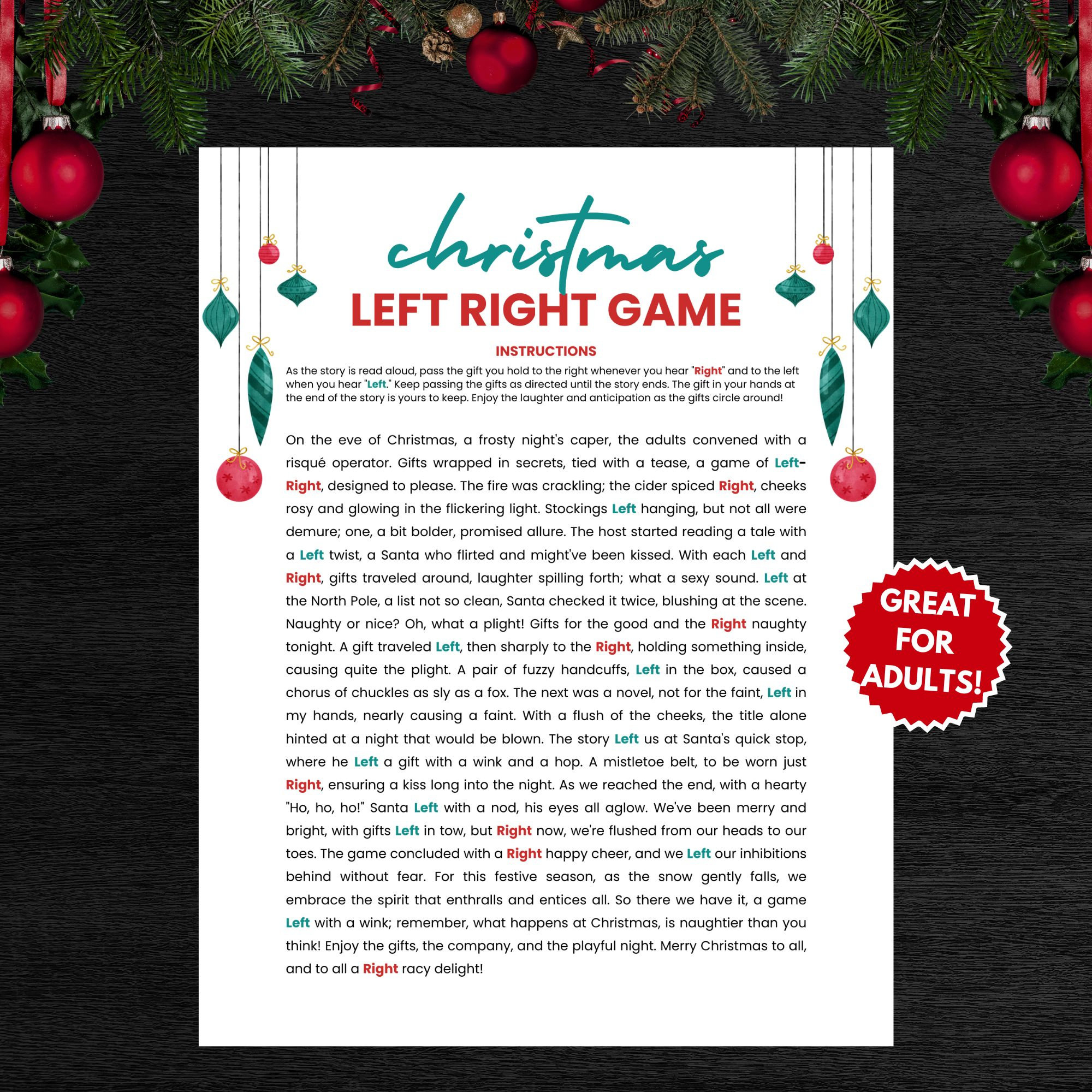 Naughty Left Right Game Story - Etsy pertaining to Naughty Left Right Christmas Game Printable