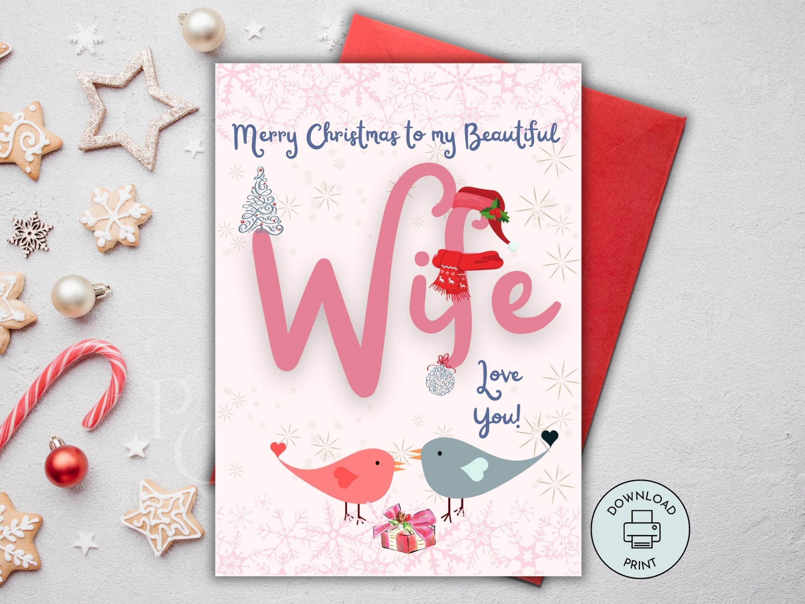Printable Christmas Card For Wife, Merry Christmas Wife Card, Xmas with Printable Christmas Card For Wife with Love