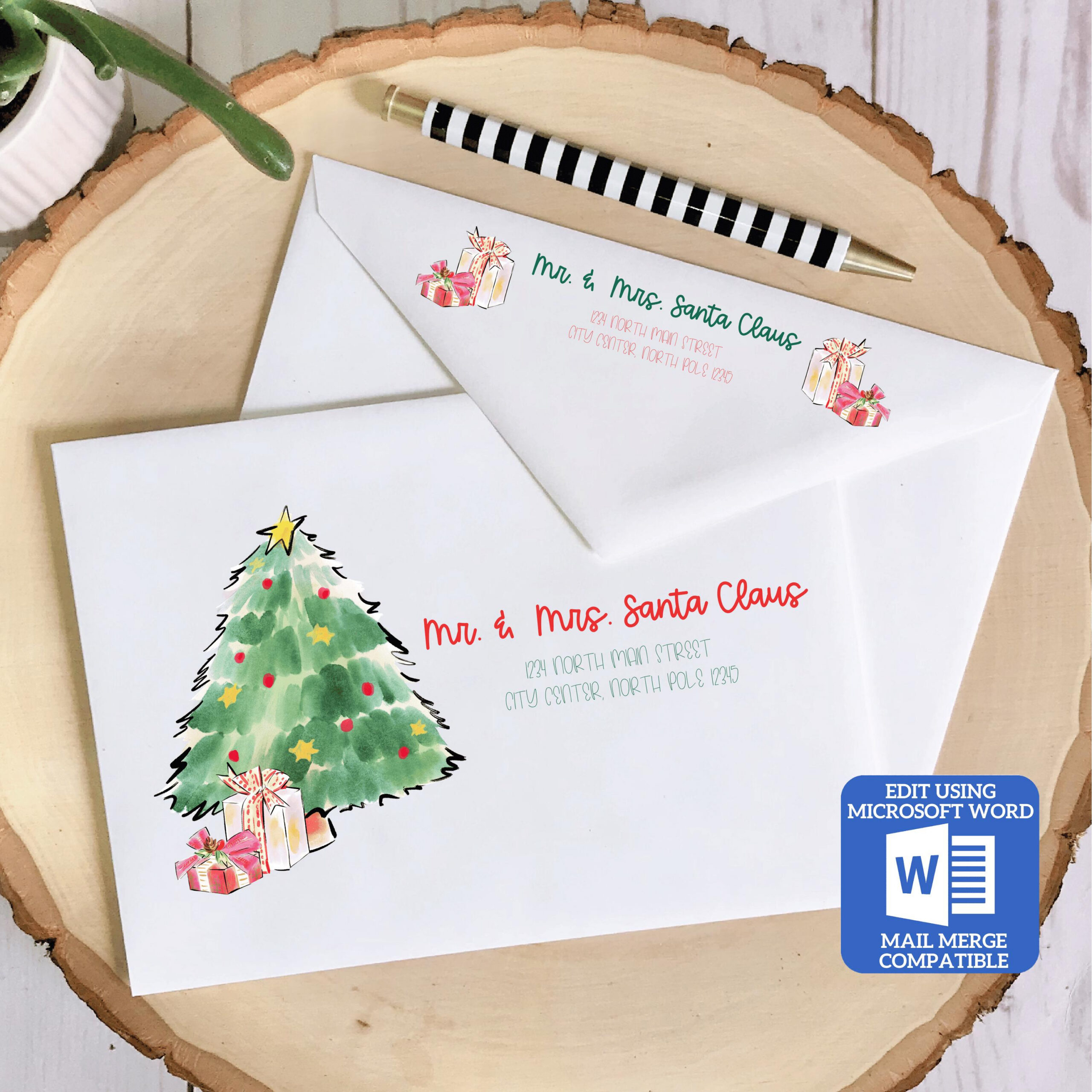 Printable Christmas Envelope Template | Christmas Tree Design intended for Printable Christmas Card Envelopes