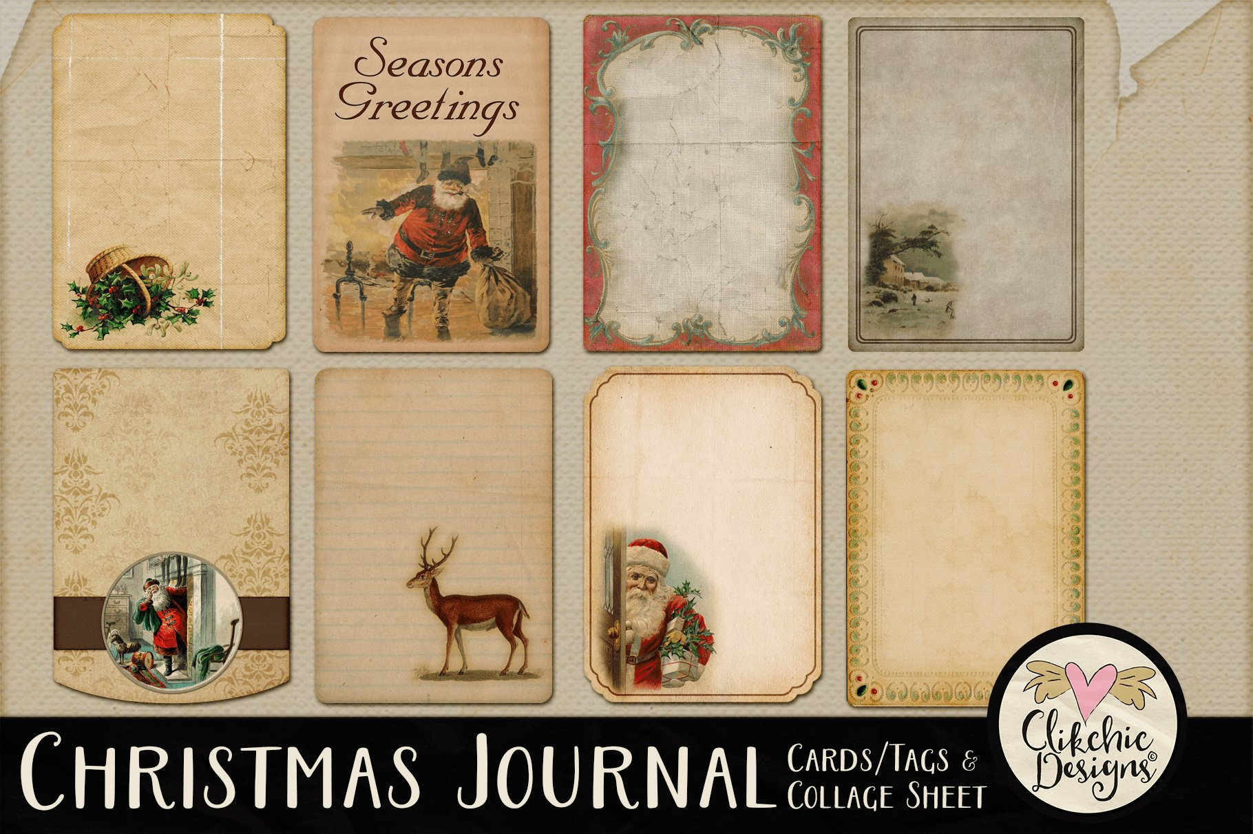 Printable Christmas Tags - Vintage Christmas Journal Cards inside Vintage Printable Christmas Tags