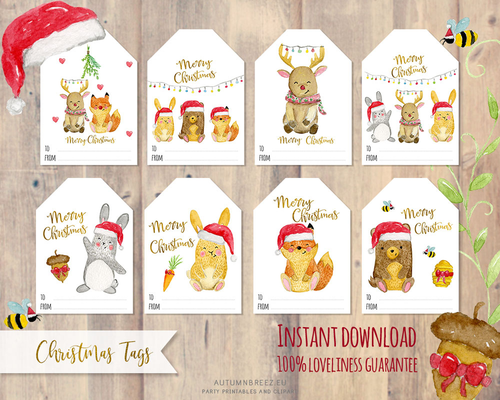 Printable Christmas Tags With Cute Woodland Animals in Cute Printable Christmas Tags