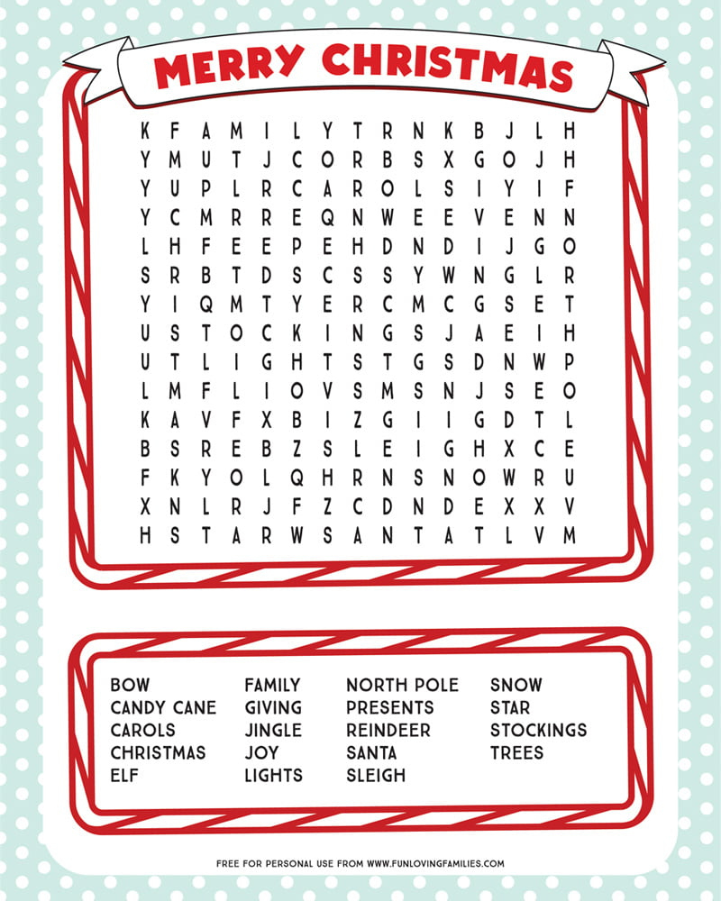 Printable Christmas Word Search - Fun Loving Families intended for Word Search Christmas Printable