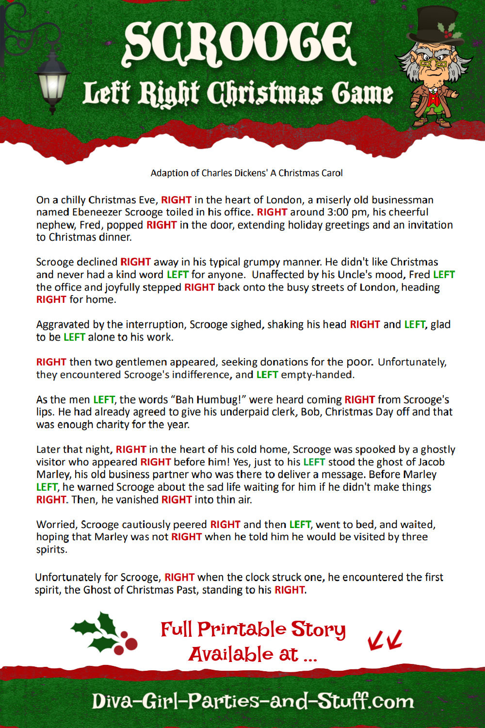 Printable Left Right Christmas Game Story Of Scrooge with regard to Printable Left Right Christmas Game