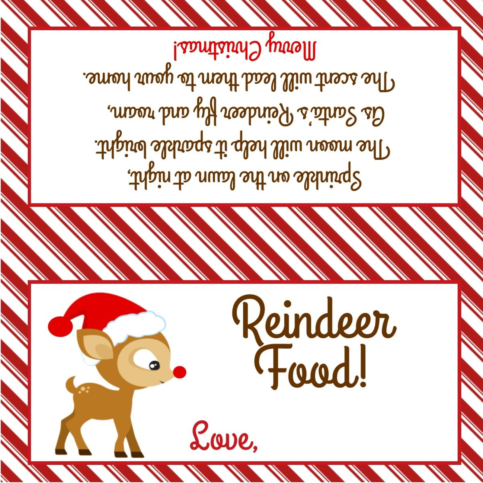 Reindeer Food - Treat Bag Topper - Digital File - You Print! regarding Free Reindeer Food Printable Bag Topper