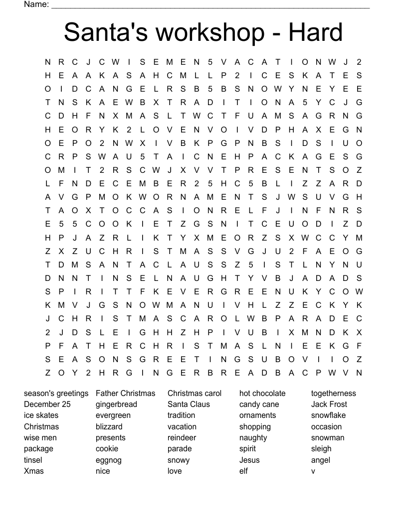 Santa'S Workshop - Hard Word Search - Wordmint with regard to Holiday Word Search Printable Adult