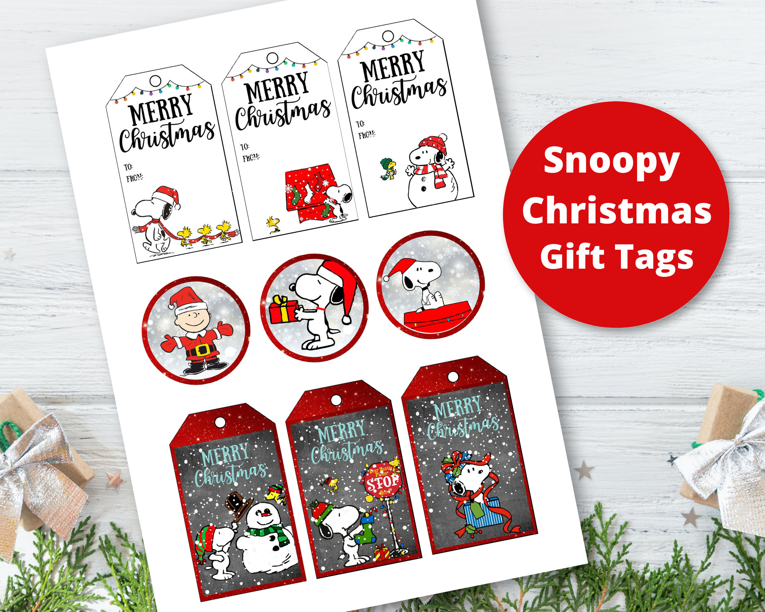 Snoopy Christmas Gift Tags - Etsy Canada throughout Printable Christmas Tags Snoopy