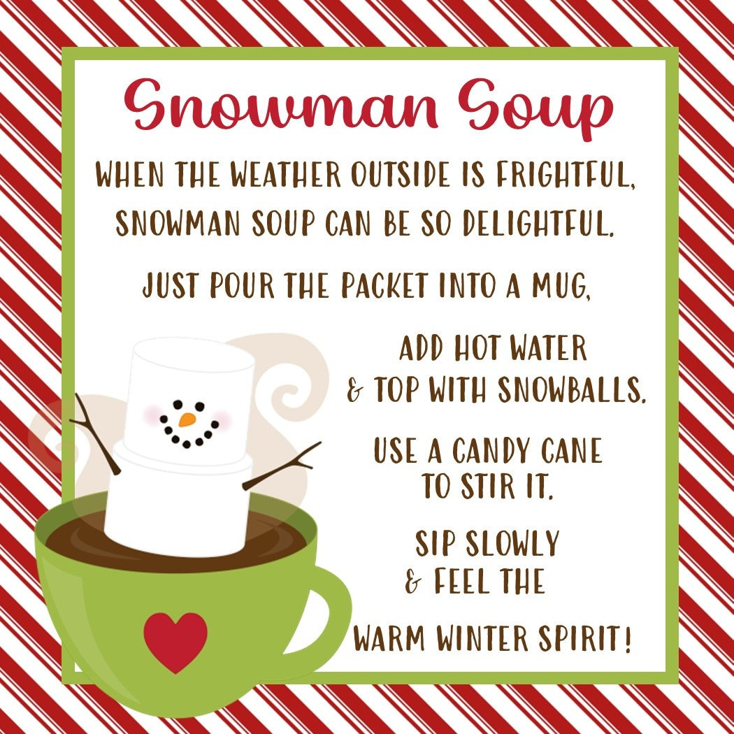 Snowman Soup Favor Tag - Printable File - Instant Download regarding Snowman Soup Printable