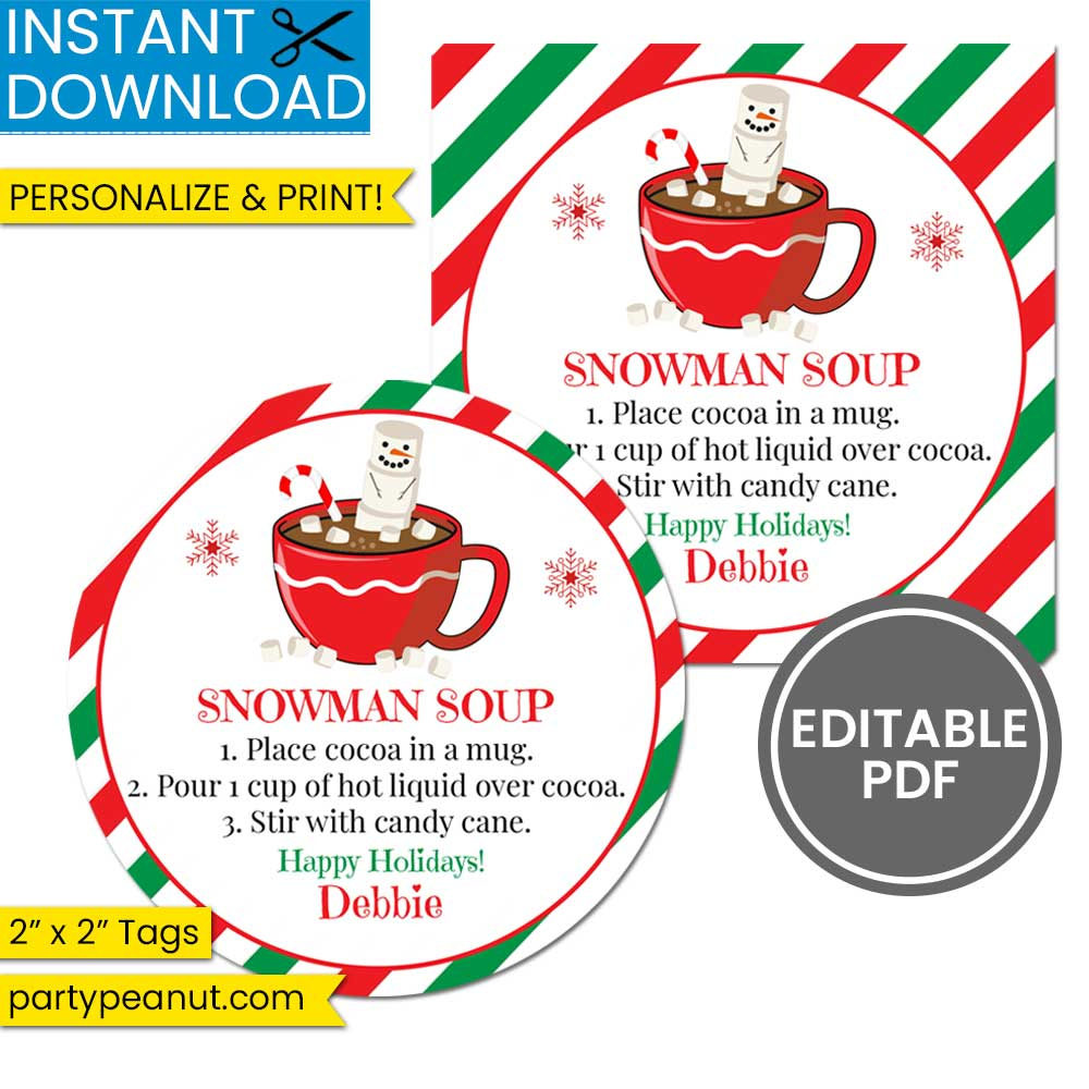 Snowman Soup Hot Cocoa Tags - Party Peanut with Printable Snowman Soup Tag