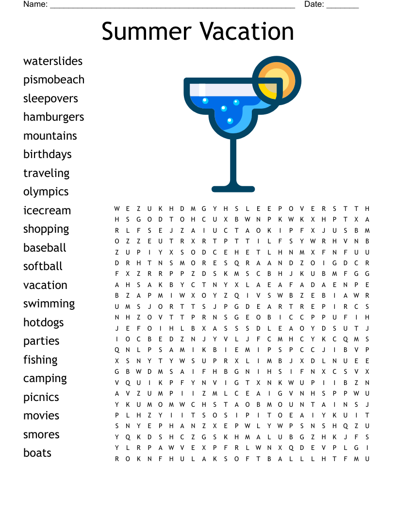 Summer Vacation Word Search - Wordmint with regard to Summer Holiday Word Search Printable