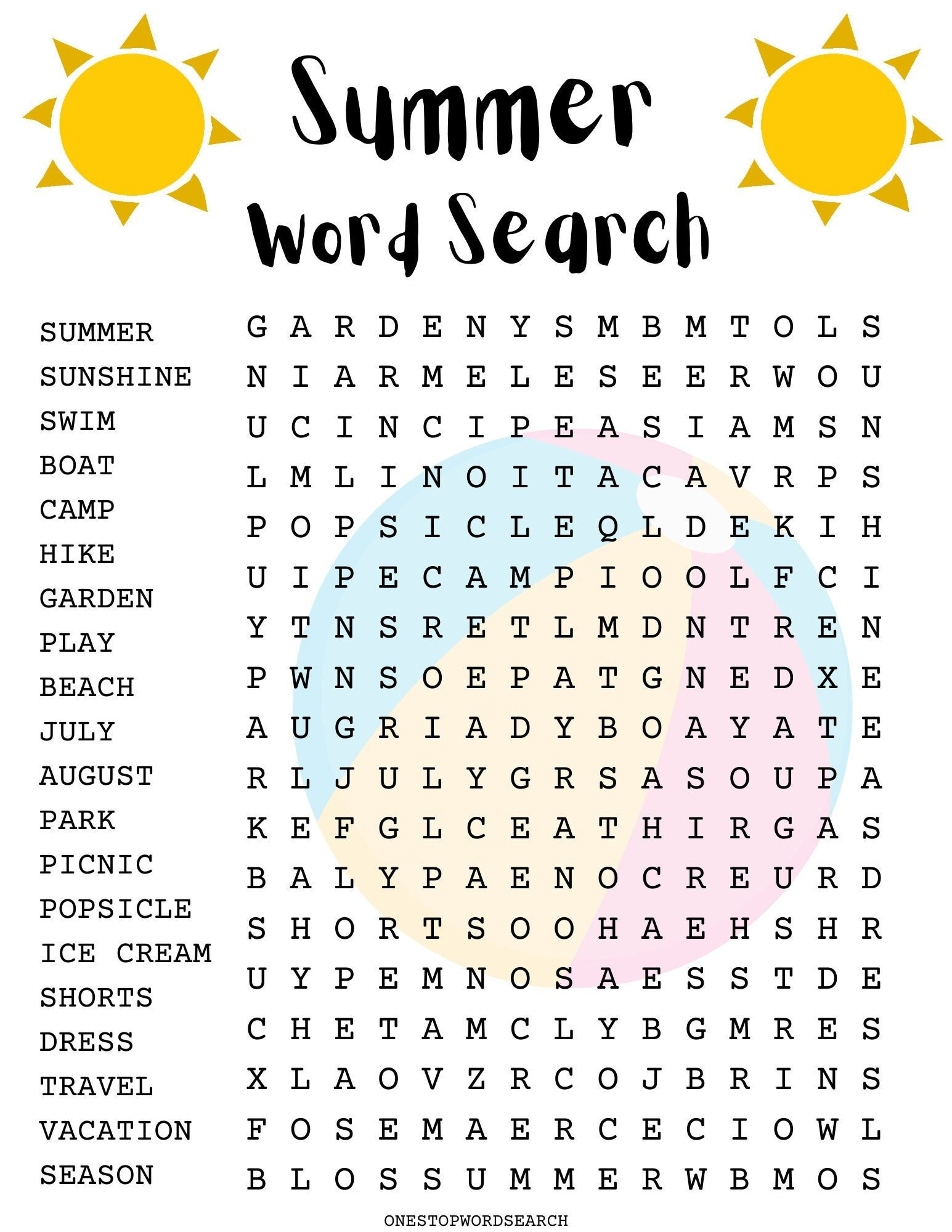 Summer Word Search Puzzle With Answer Sheet| Seasonal Games intended for Summer Holiday Word Search Printable
