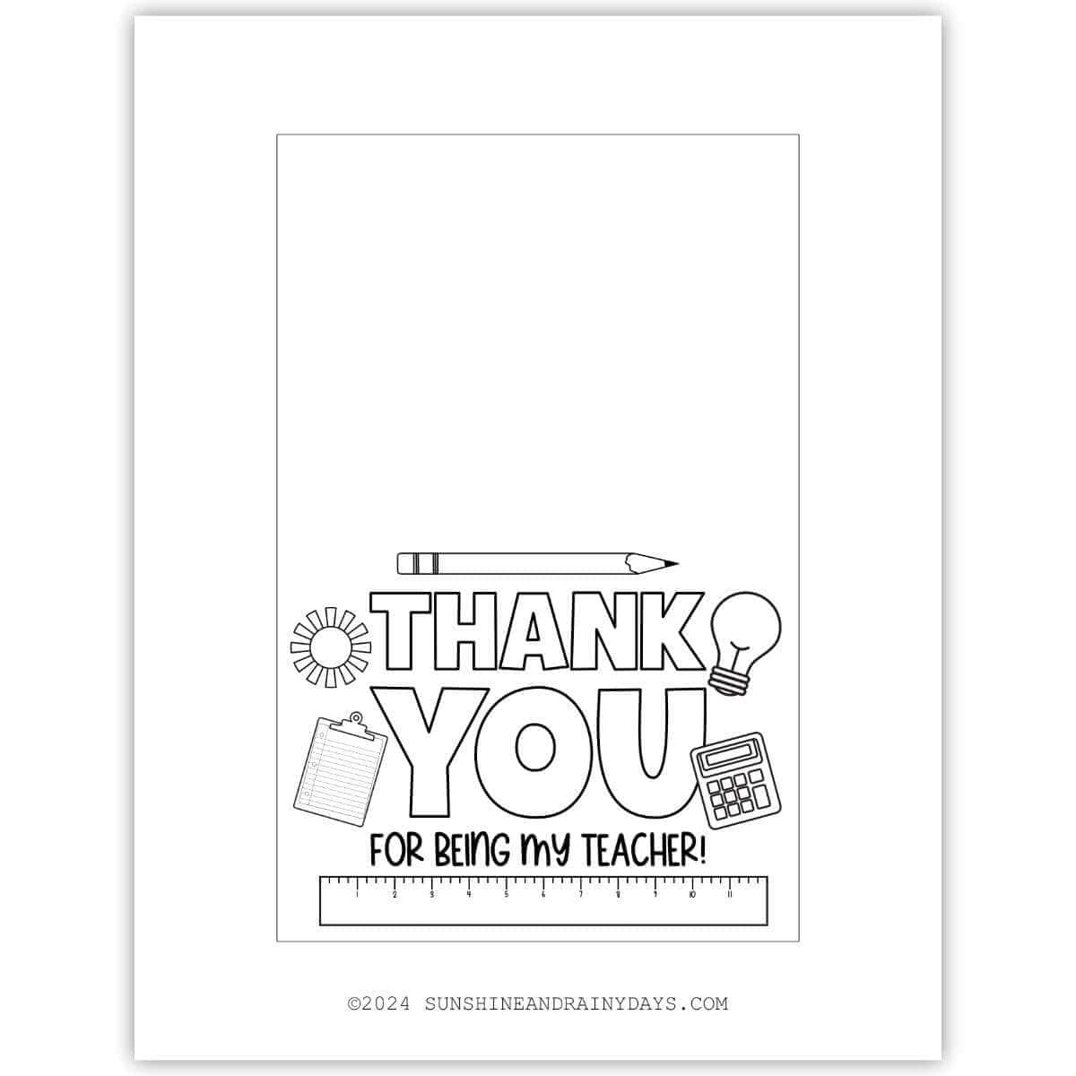 Teacher Appreciation Cards To Color - Sunshine And Rainy Days for Color In Thank You Cards Printable