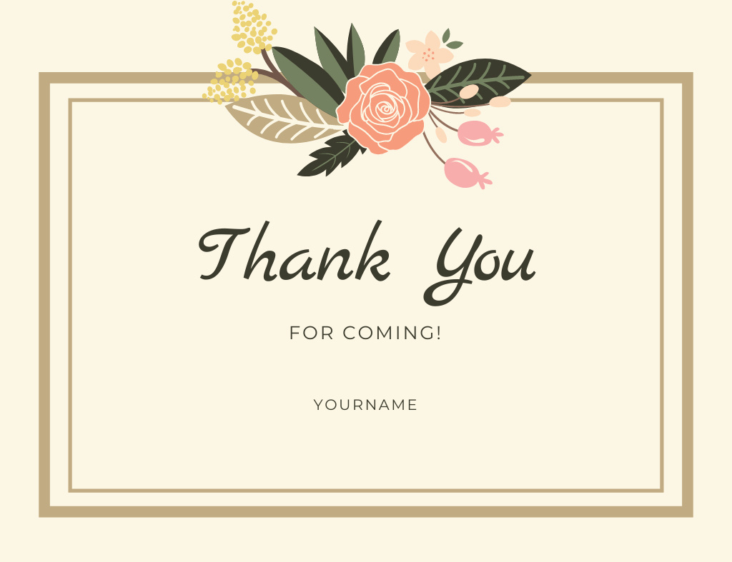 Thank You For Coming Text With Flowers Online Card Template in Thank You For Coming Cards Printable