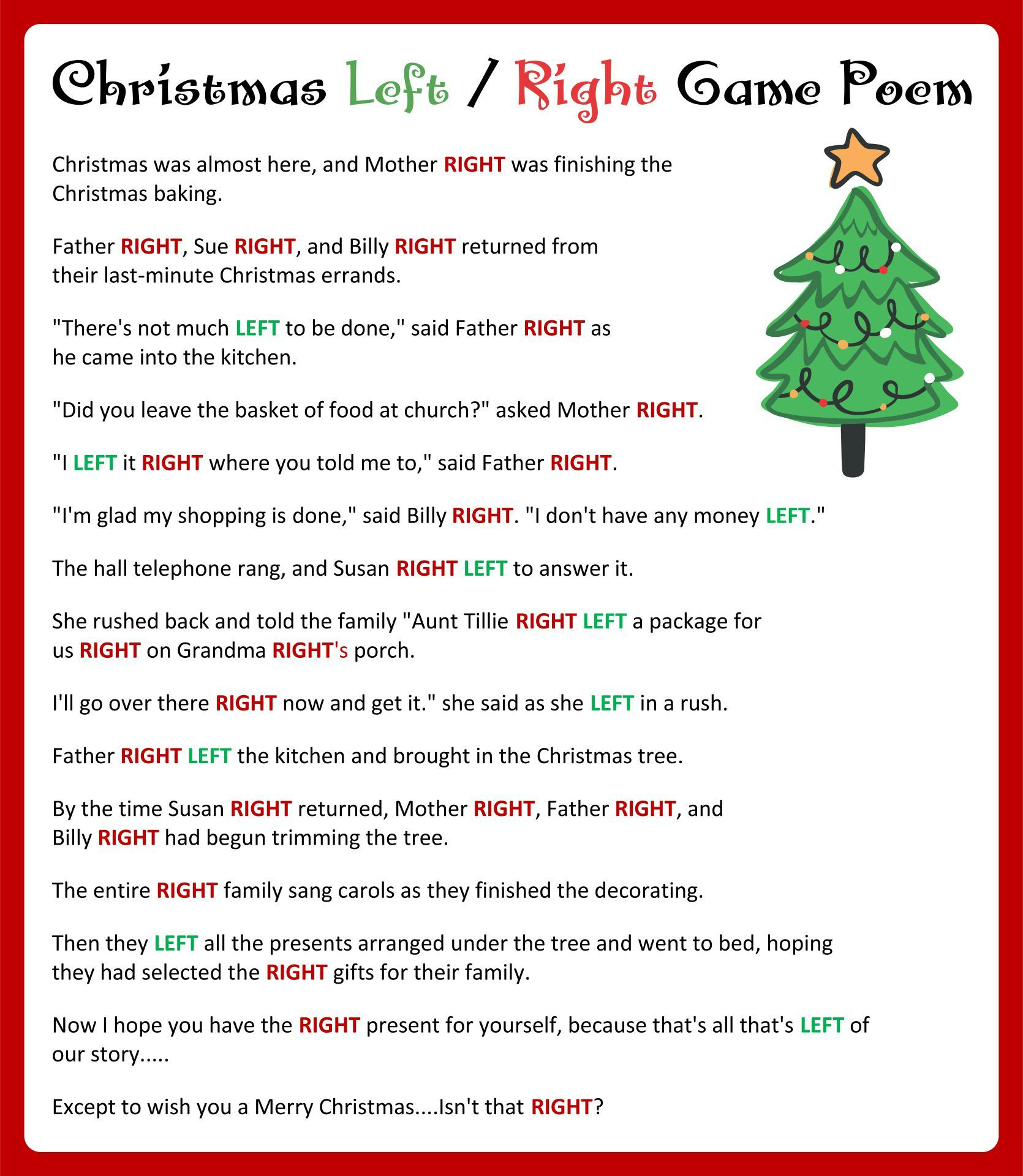 The Left Right Christmas Story throughout Free Printable Left and Right Christmas Game