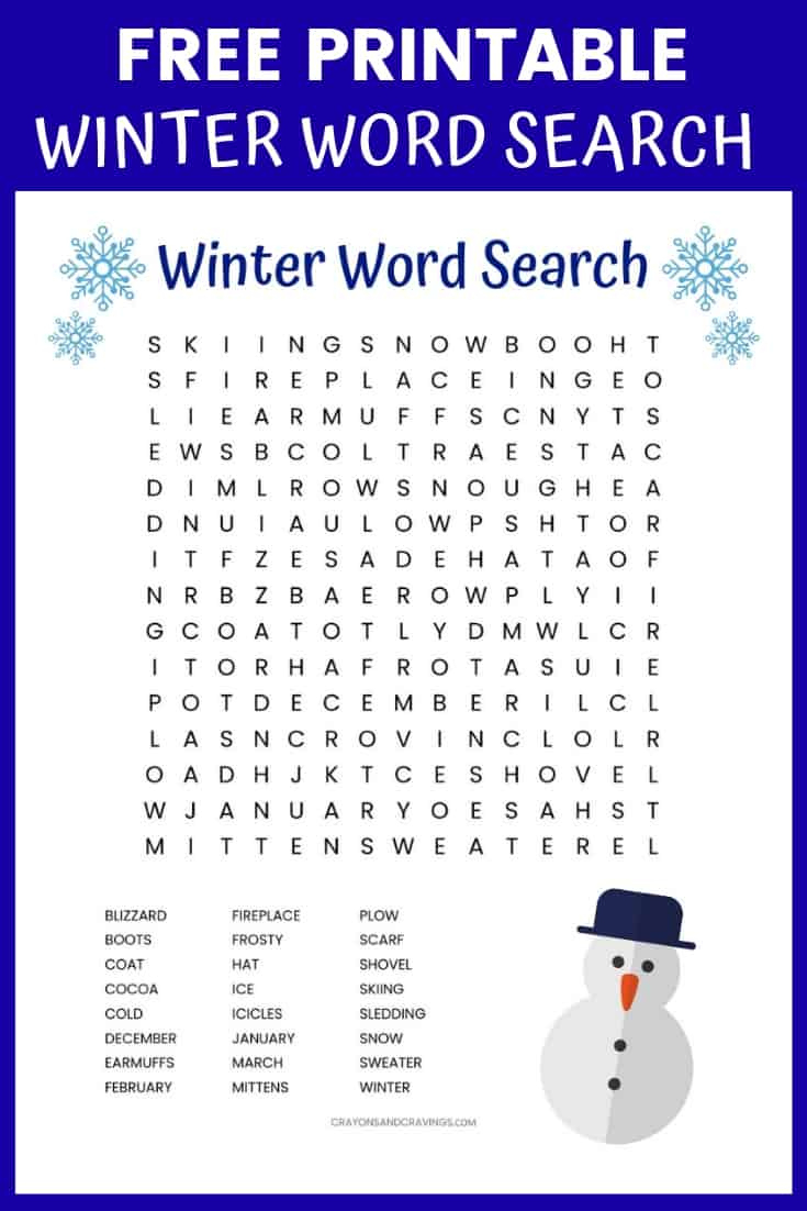 Winter Word Search Free Printable Worksheet in Winter Holiday Word Search Printable Free