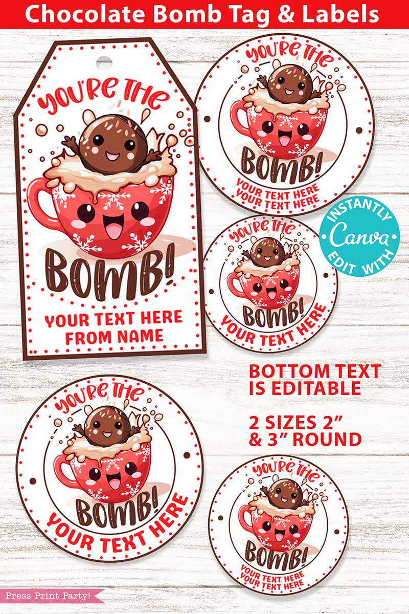 You&amp;#039;Re The Bomb Christmas Hot Chocolate Bomb Tags - Press Print regarding Free Printable Hot Cocoa Bomb Tags Christmas